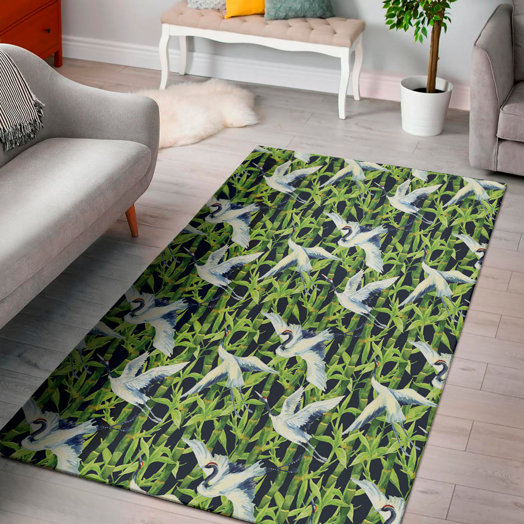 Watercolor Crane Bird Pattern Print Area Rug