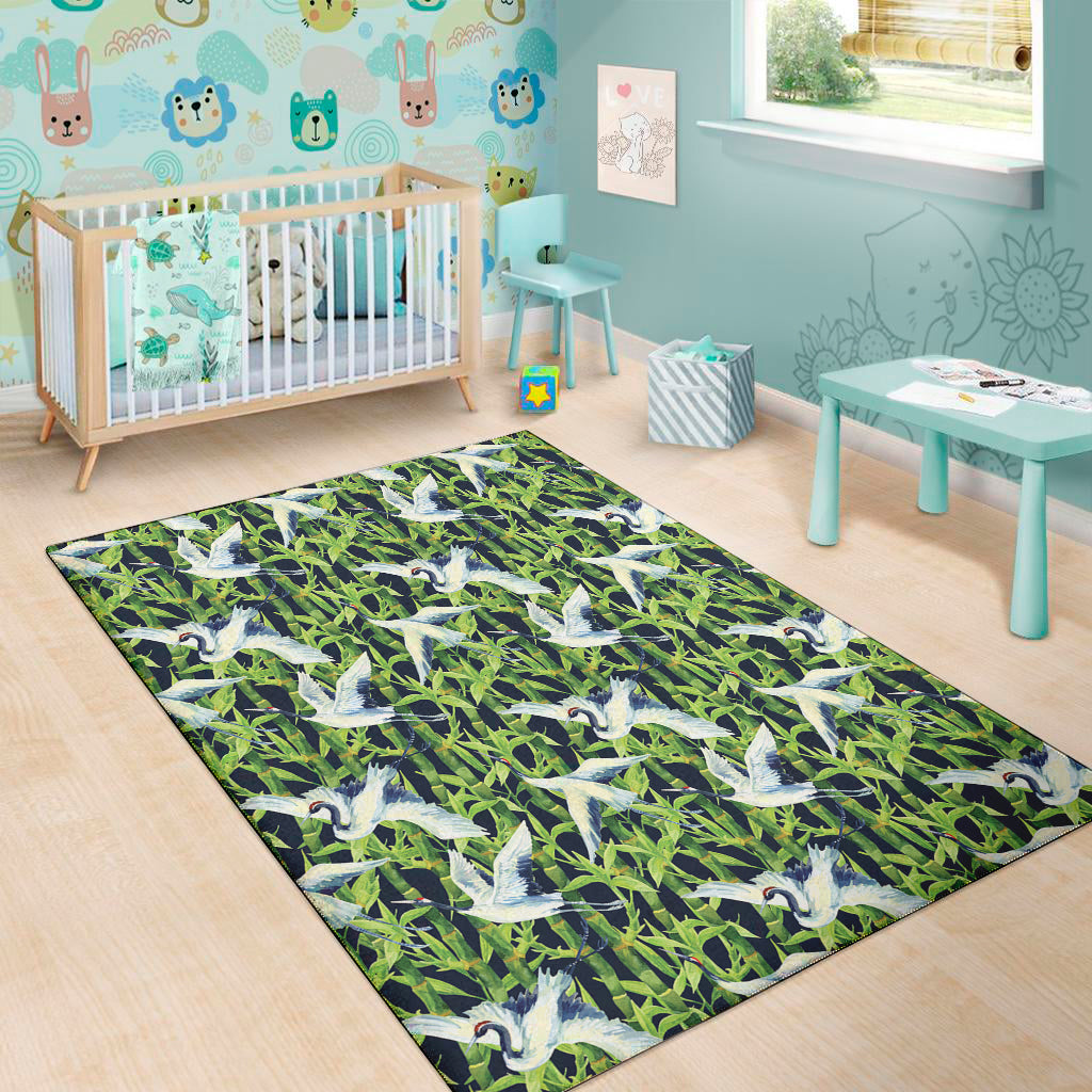 Watercolor Crane Bird Pattern Print Area Rug