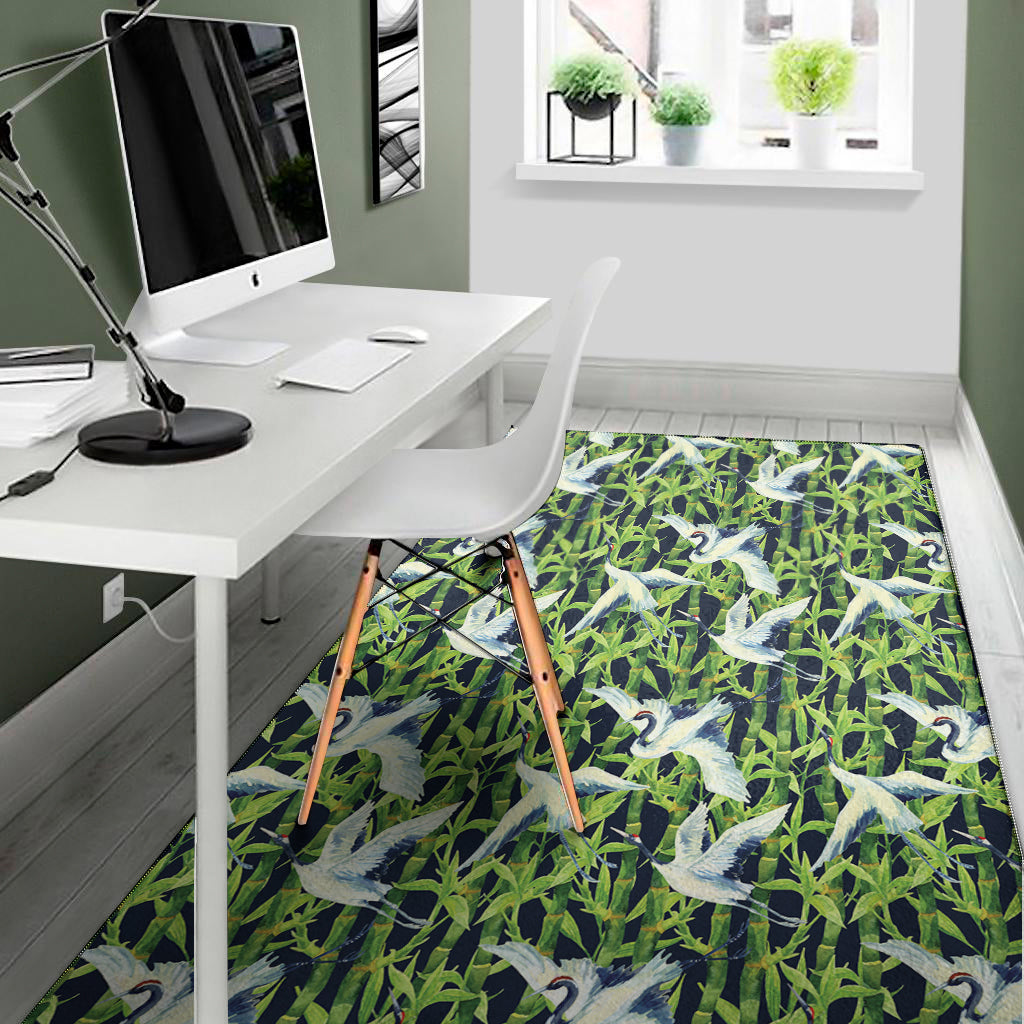 Watercolor Crane Bird Pattern Print Area Rug