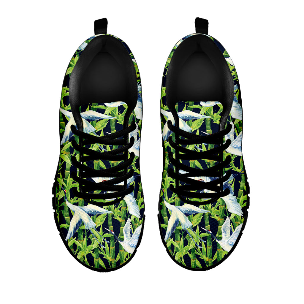 Watercolor Crane Bird Pattern Print Black Sneakers