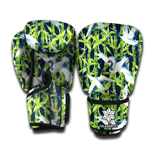 Watercolor Crane Bird Pattern Print Boxing Gloves