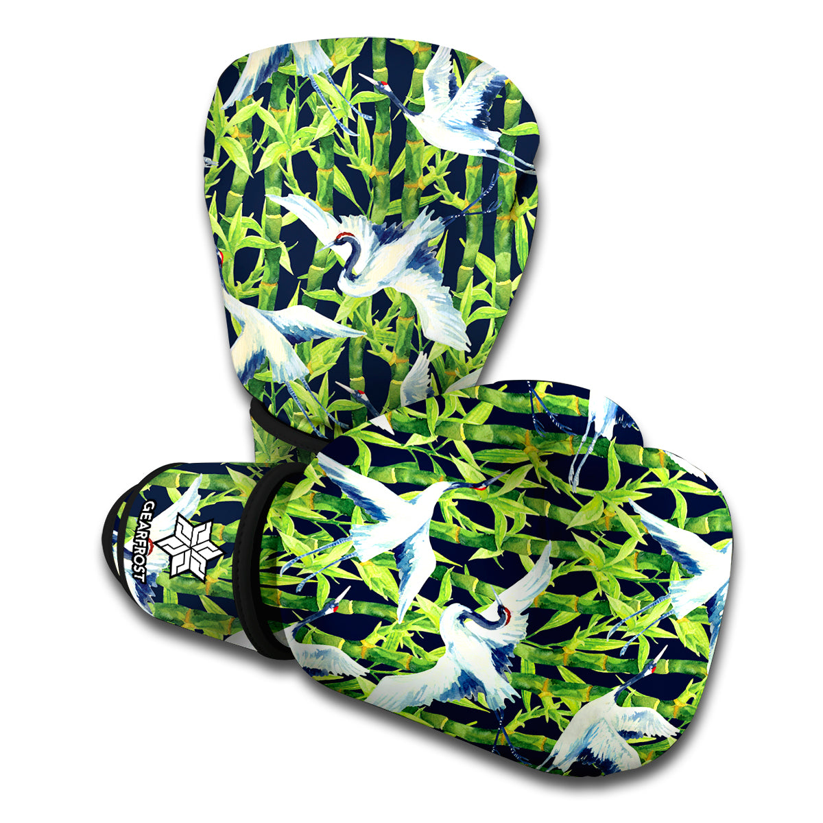 Watercolor Crane Bird Pattern Print Boxing Gloves