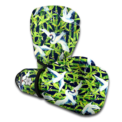 Watercolor Crane Bird Pattern Print Boxing Gloves