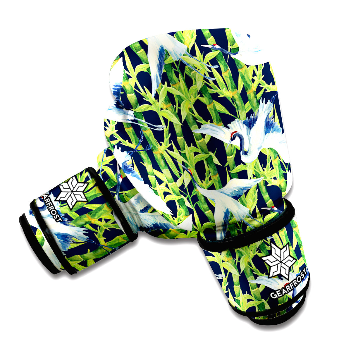 Watercolor Crane Bird Pattern Print Boxing Gloves