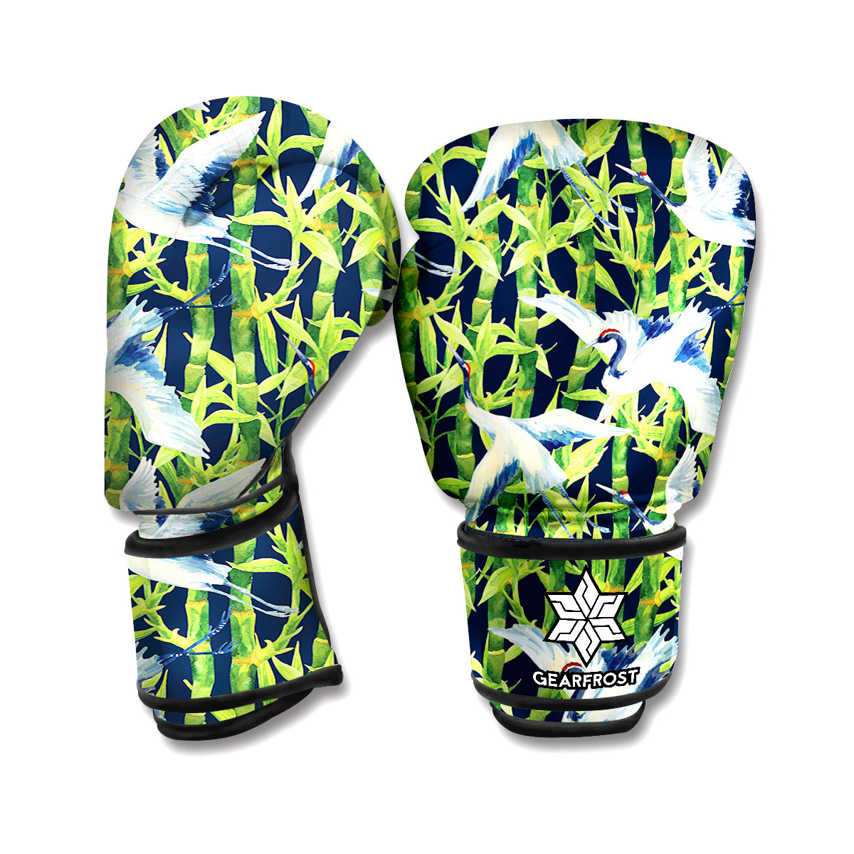 Watercolor Crane Bird Pattern Print Boxing Gloves