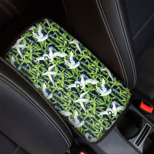 Watercolor Crane Bird Pattern Print Car Center Console Cover