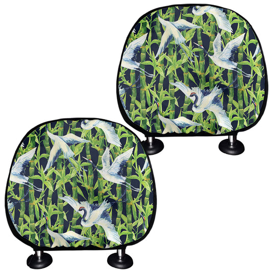 Watercolor Crane Bird Pattern Print Car Headrest Covers