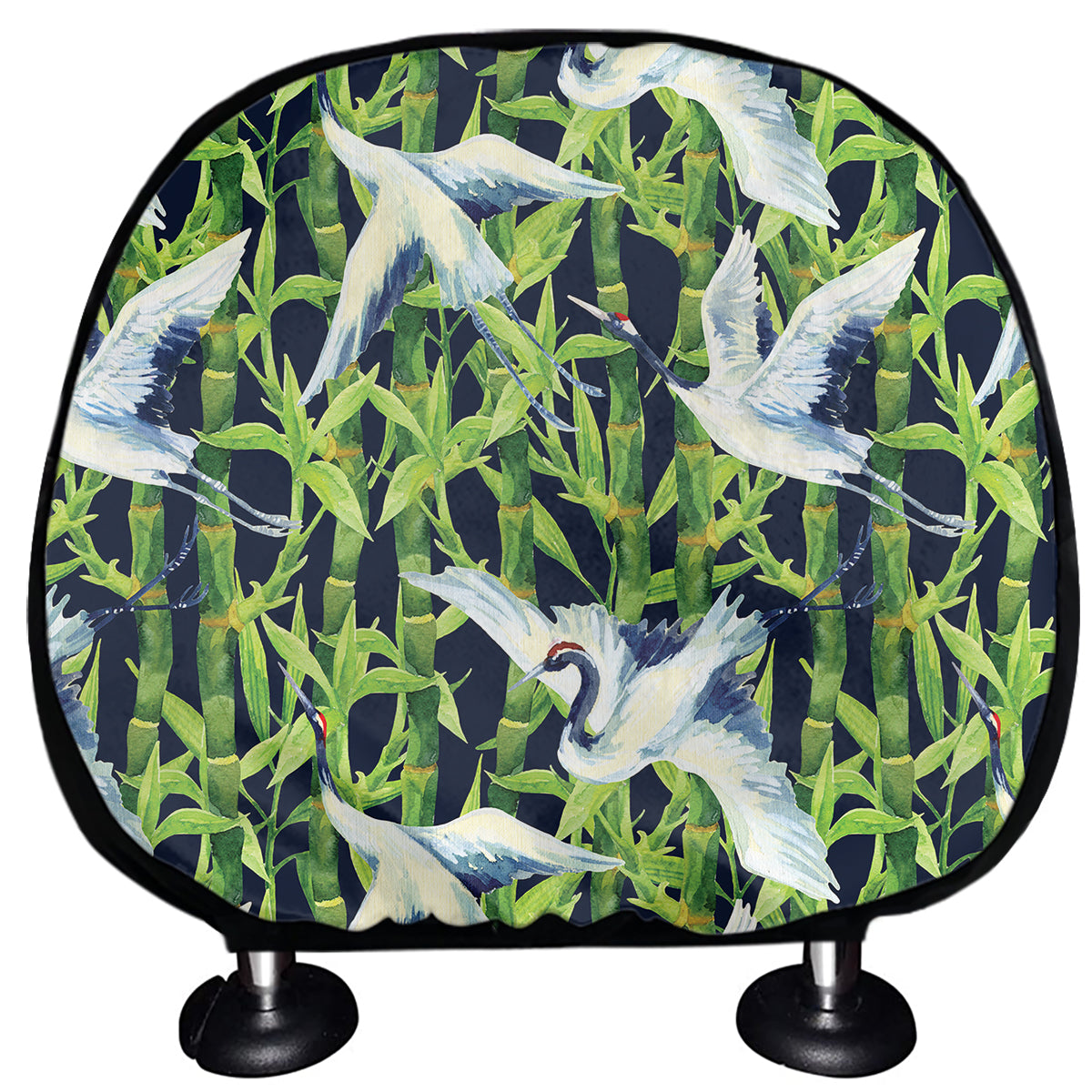 Watercolor Crane Bird Pattern Print Car Headrest Covers
