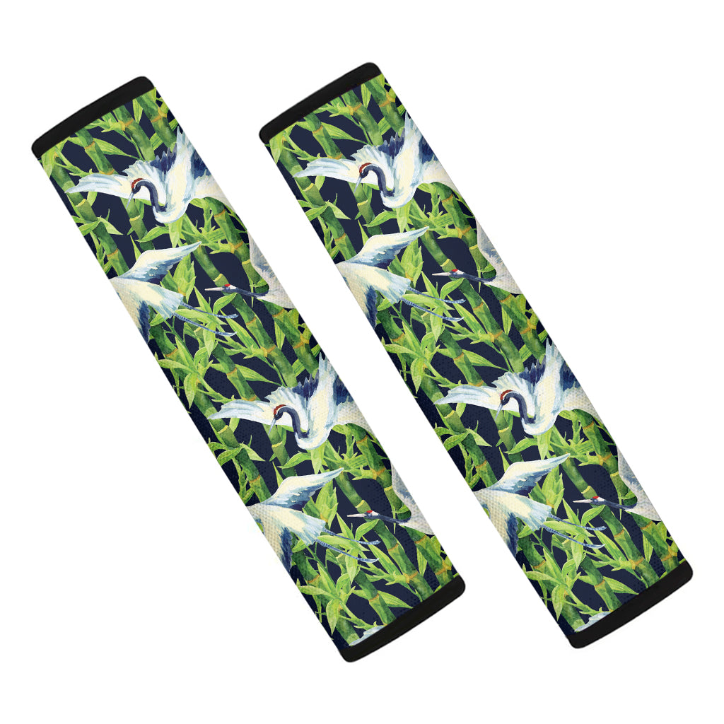 Watercolor Crane Bird Pattern Print Car Seat Belt Covers