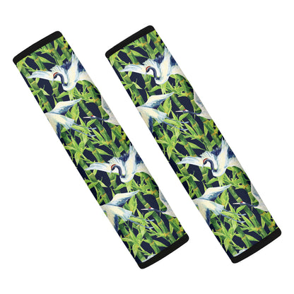 Watercolor Crane Bird Pattern Print Car Seat Belt Covers
