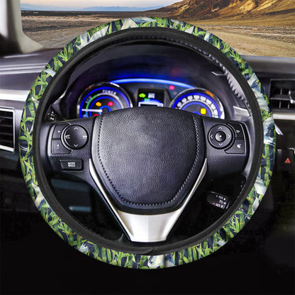 Watercolor Crane Bird Pattern Print Car Steering Wheel Cover