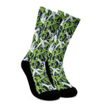 Watercolor Crane Bird Pattern Print Crew Socks