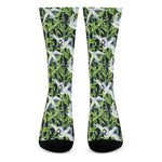 Watercolor Crane Bird Pattern Print Crew Socks