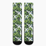 Watercolor Crane Bird Pattern Print Crew Socks