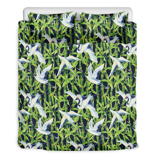 Watercolor Crane Bird Pattern Print Duvet Cover Bedding Set