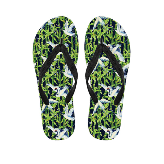 Watercolor Crane Bird Pattern Print Flip Flops