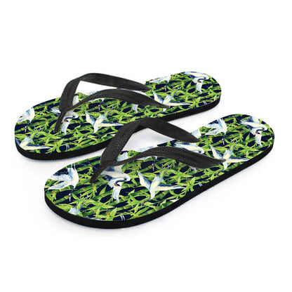 Watercolor Crane Bird Pattern Print Flip Flops