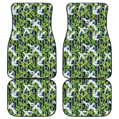 Watercolor Crane Bird Pattern Print Front and Back Car Floor Mats