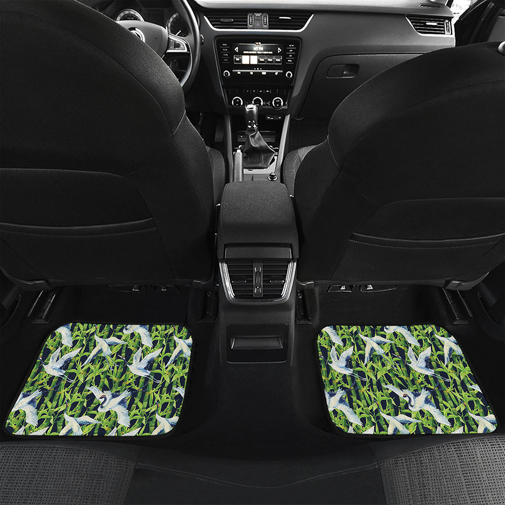 Watercolor Crane Bird Pattern Print Front and Back Car Floor Mats