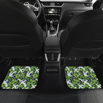 Watercolor Crane Bird Pattern Print Front and Back Car Floor Mats