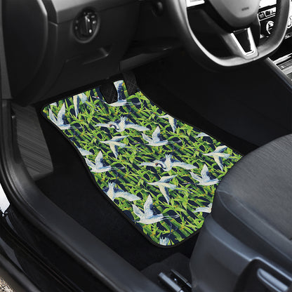 Watercolor Crane Bird Pattern Print Front and Back Car Floor Mats