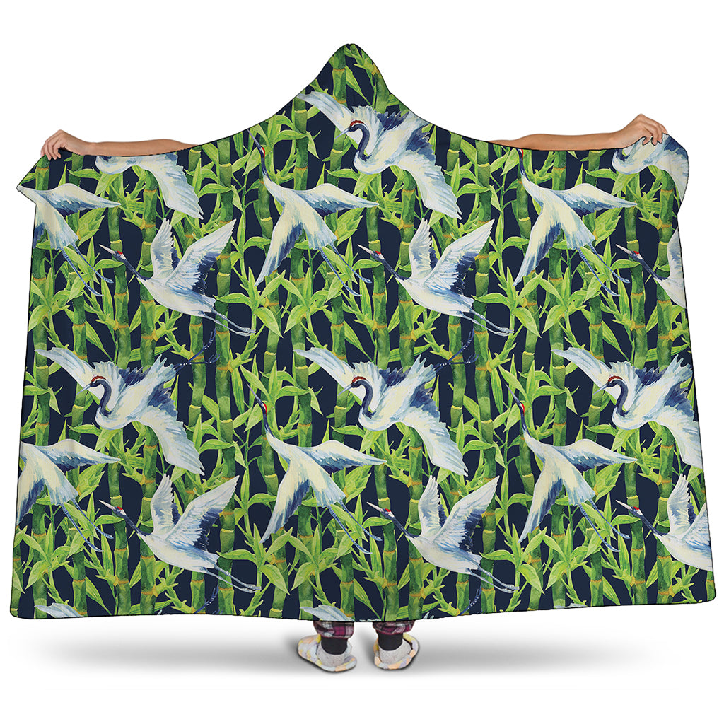 Watercolor Crane Bird Pattern Print Hooded Blanket
