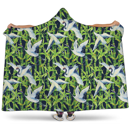 Watercolor Crane Bird Pattern Print Hooded Blanket