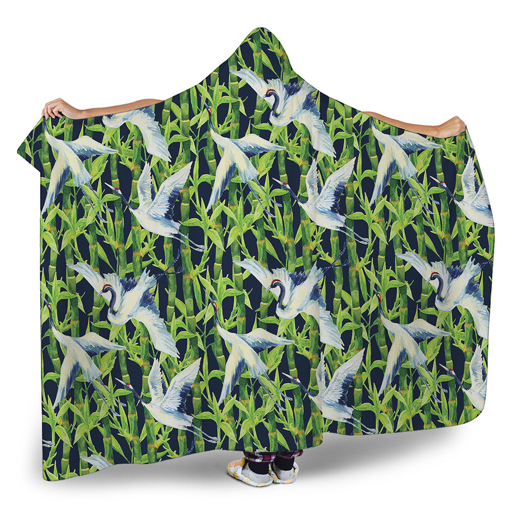 Watercolor Crane Bird Pattern Print Hooded Blanket
