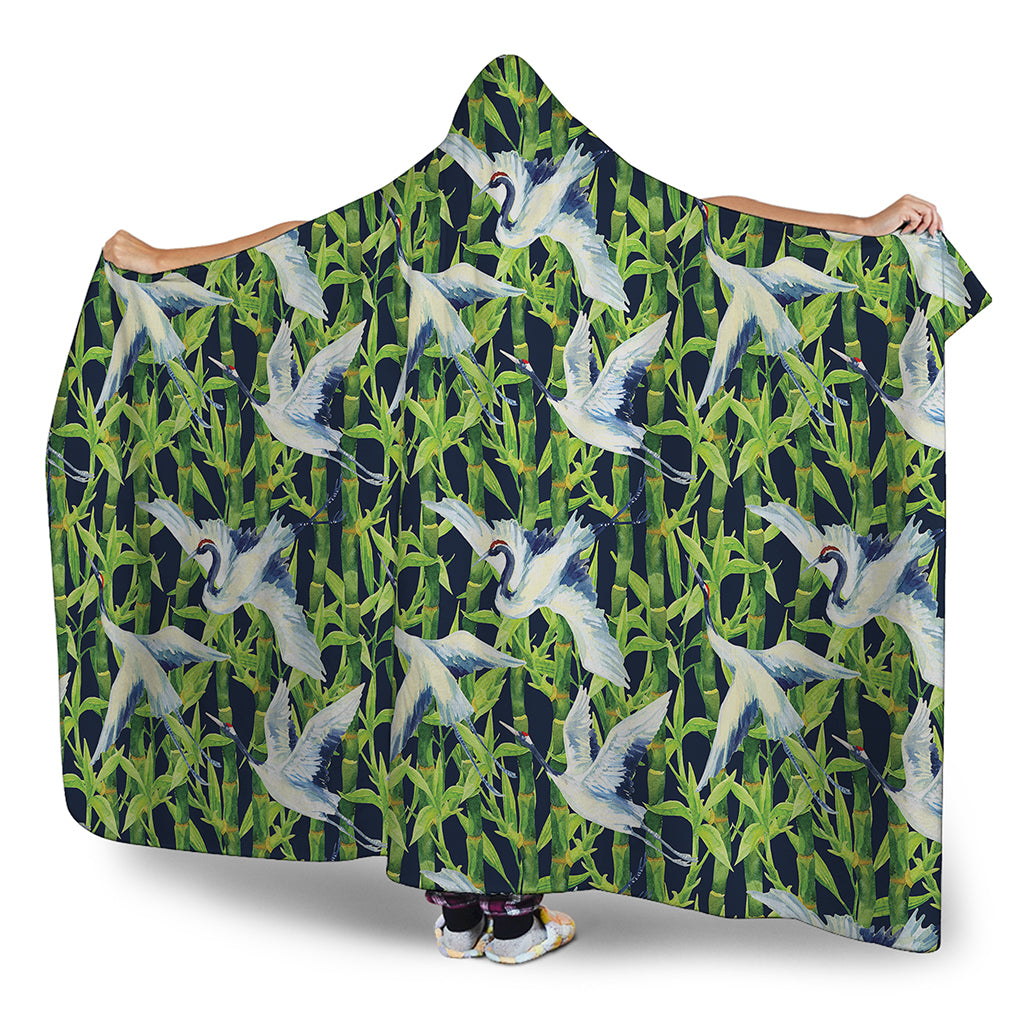 Watercolor Crane Bird Pattern Print Hooded Blanket