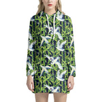 Watercolor Crane Bird Pattern Print Hoodie Dress