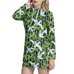Watercolor Crane Bird Pattern Print Hoodie Dress