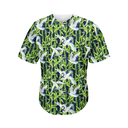 Watercolor Crane Bird Pattern Print Men's Baseball Jersey