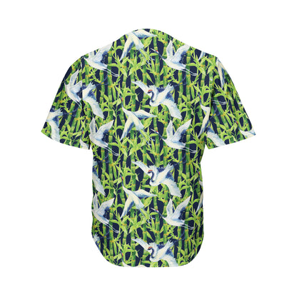 Watercolor Crane Bird Pattern Print Men's Baseball Jersey