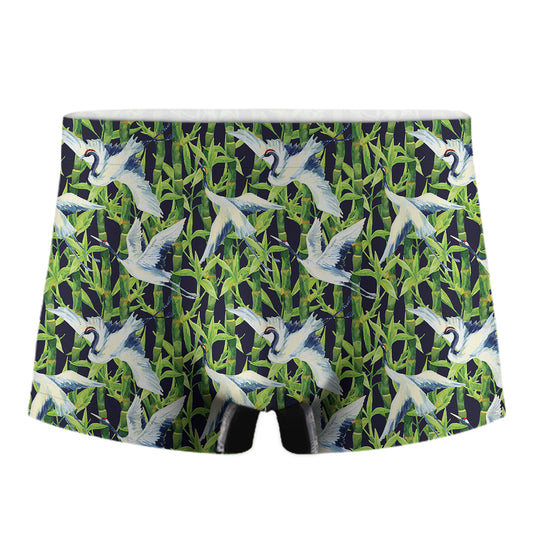 Watercolor Crane Bird Pattern Print Men's Boxer Briefs
