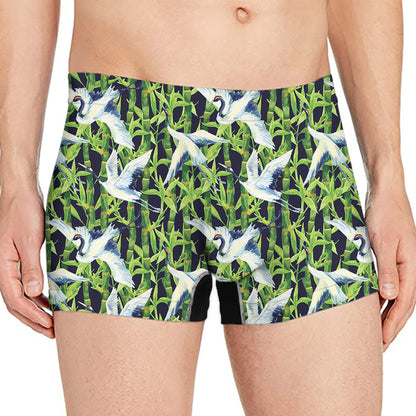 Watercolor Crane Bird Pattern Print Men's Boxer Briefs