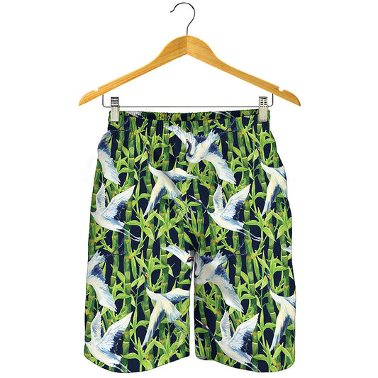 Watercolor Crane Bird Pattern Print Men's Shorts