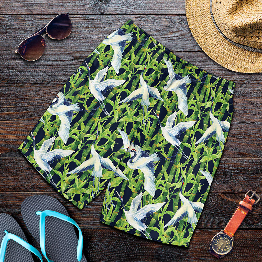 Watercolor Crane Bird Pattern Print Men's Shorts