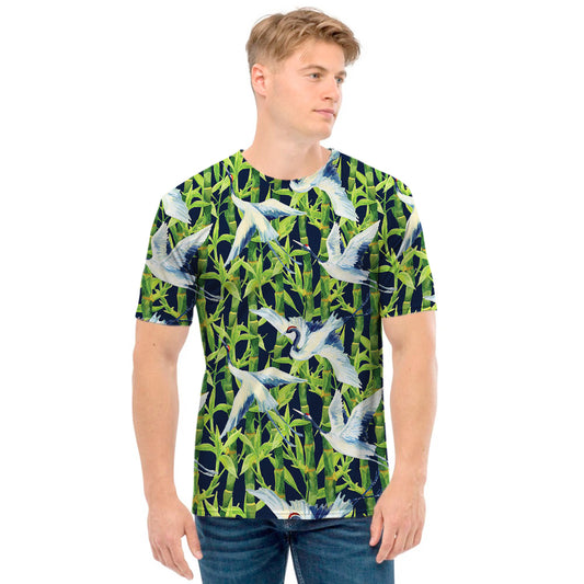 Watercolor Crane Bird Pattern Print Men's T-Shirt