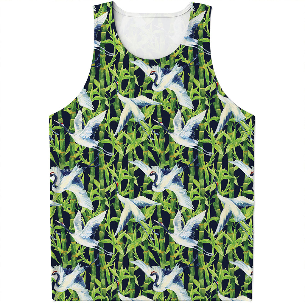 Watercolor Crane Bird Pattern Print Men's Tank Top