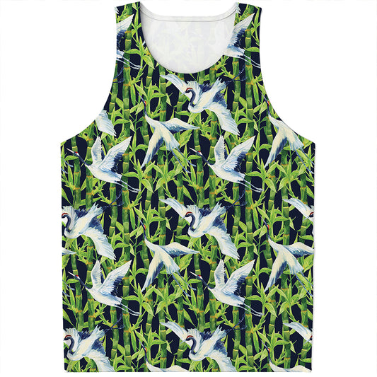 Watercolor Crane Bird Pattern Print Men's Tank Top