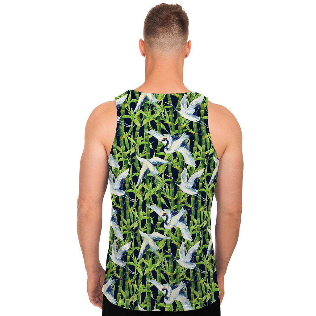 Watercolor Crane Bird Pattern Print Men's Tank Top