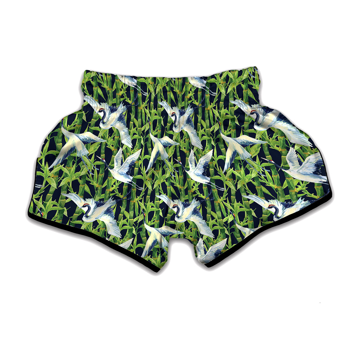 Watercolor Crane Bird Pattern Print Muay Thai Boxing Shorts
