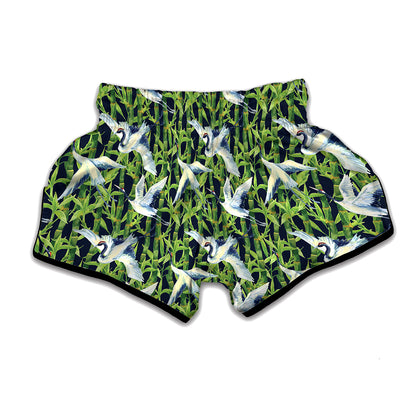 Watercolor Crane Bird Pattern Print Muay Thai Boxing Shorts