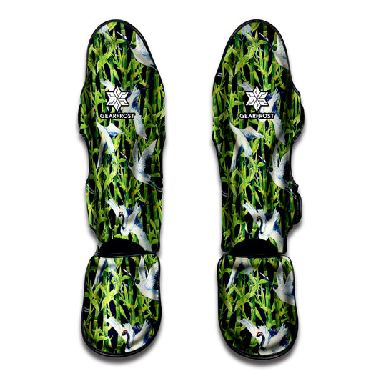 Watercolor Crane Bird Pattern Print Muay Thai Shin Guard