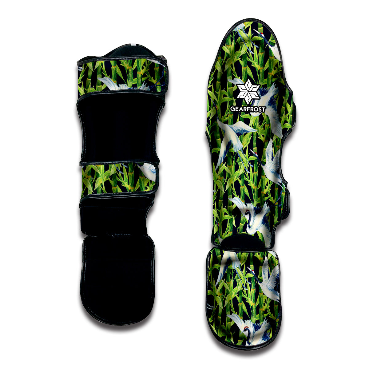 Watercolor Crane Bird Pattern Print Muay Thai Shin Guard
