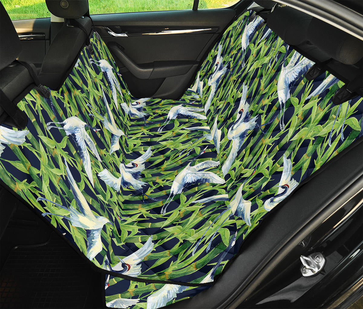 Watercolor Crane Bird Pattern Print Pet Car Back Seat Cover