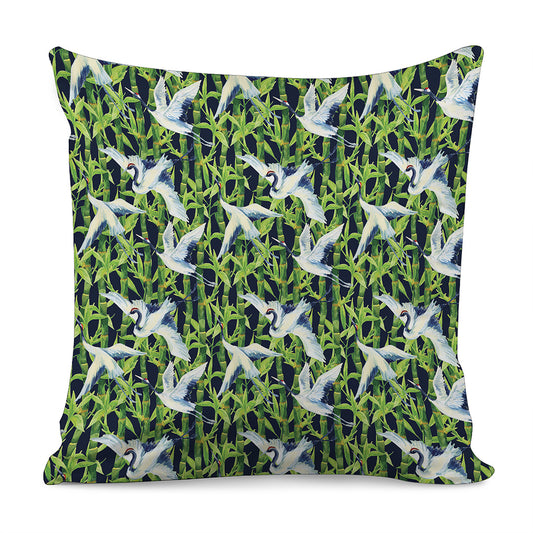 Watercolor Crane Bird Pattern Print Pillow Cover