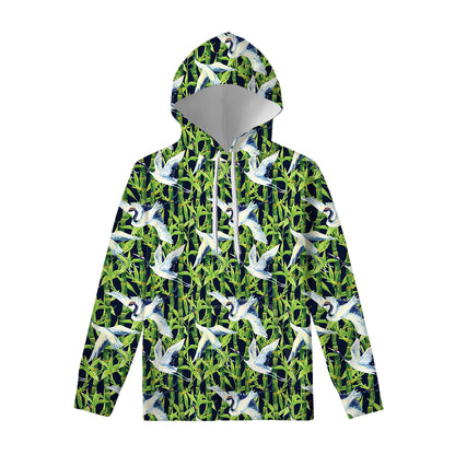 Watercolor Crane Bird Pattern Print Pullover Hoodie
