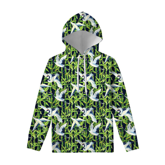 Watercolor Crane Bird Pattern Print Pullover Hoodie