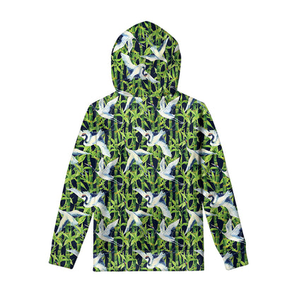 Watercolor Crane Bird Pattern Print Pullover Hoodie